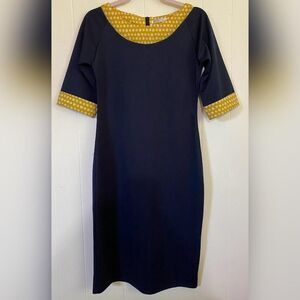 Mikarose Dress Womens Small Blue Polka Dot Trim Half Sleeve Sheath Knee Length